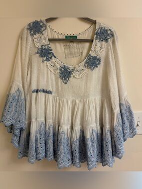Antica Sartoria Giacomo Cinque White Boho seashell Embroidered top OS Positano